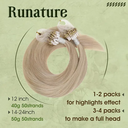Vista 138 de RUNATURE Extensiones de cabello humano con punta en U, color marrón ceniza a rubio platino