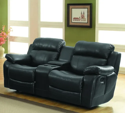 Vista 2 de Homelegance Marille - Sofá biplaza reclinable con consola central, cuero regenerado negro