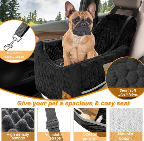 Vista 3 de Asiento de automóvil para perros pequeños/medianos, asiento elevador de perro de espuma viscoelástica, seguridad de viaje con funda extraíble