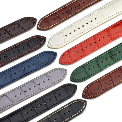 Vista 8 de WOCCI - Correas para reloj de cuero italiano, grano de cocodrilo en relieve, elige color y ancho 14 mm 18 mm 19 mm 20 mm 21 mm 22 mm, Negro