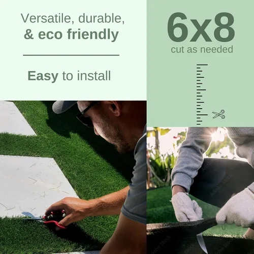 Vista 7 de Alfombra de césped artificial precortada de 6 x 8 pies Césped artificial verde para perros, deportes y juegos Almohadilla de césped precortada
