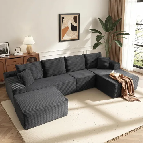 Vista 42 de AUGOP Sofá modular moderno de 96 pulgadas para sala de estar, sofá modular con sofás en forma de L, sofá tapizado sin hueso, sofá seccional con Negro