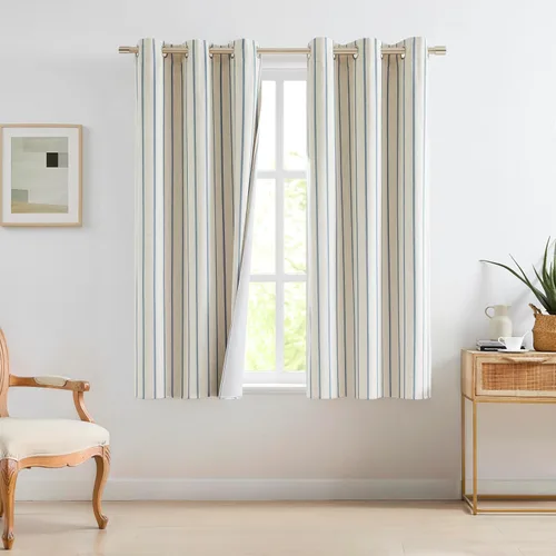 Vista 16 de Cortinas cortas de lino texturizado con diseño de búfalo blanco y negro a cuadros, 100% opacas con forro, paneles de estilo granja