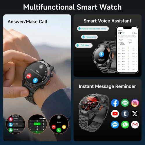 Vista 10 de Relojes inteligentes para hombres, reloj inteligente militar resistente