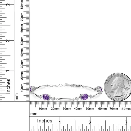Vista 34 de Gem Stone King 925 Sterling Silver Gemstone Birthstone and White Created Sapphire Tennis Bracelet For Women Oval 7X5MM and 2MM 6 Inch + 1 Inch