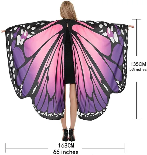 Vista 6 de Capa de alas de mariposa de Halloween para mujer, disfraz de mariposa de Halloween con diadema de antenas