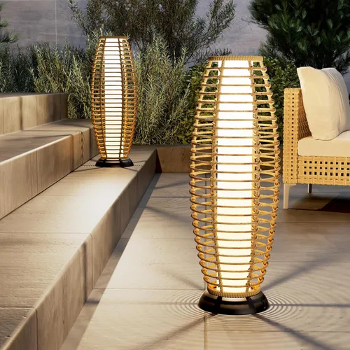 Vista 13 de Solar Yard Lámpara de pie para exteriores, luces de patio, farol con energía solar, resistente a la intemperie, luces de mimbre para terraza