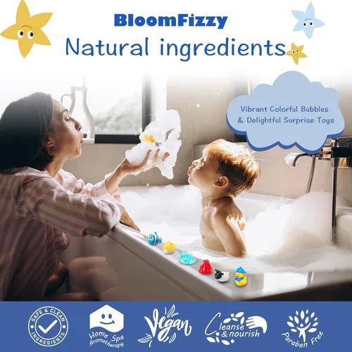 Vista 2 de 30 bombas de baño para niños con sorpresa en el interior, juego de regalo con 30 juguetes únicos de animales terrestres y marinos, bombas de baño