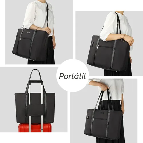 Vista 6 de Bolsa de mano para laptop de 15.6 pulgadas, maletín tipo bolsa de tamaño grande con puerto USB para mujer