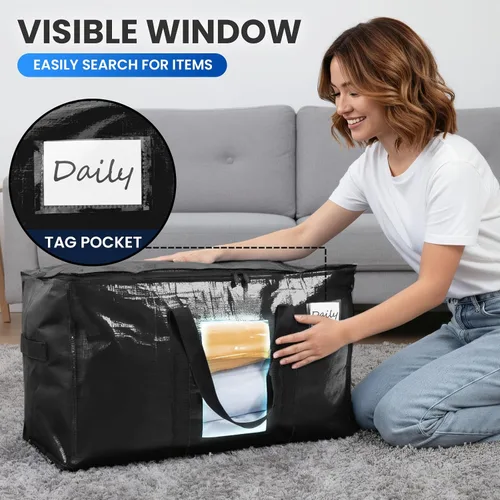 Vista 5 de TAILI - Bolsas de mudanza extra grandes, paquete de 10 bolsas negras resistentes para almacenamiento con ventana visible, asas envolventes