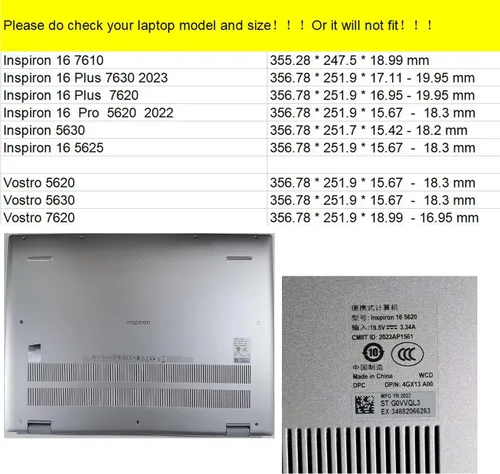 Vista 2 de Funda protectora para computadora portátil Dell Inspiron 16 Plus 7630 7620 7610 Pro 5620 5630 5625 para Vostro 5630 5620 7620 (no otros modelos)