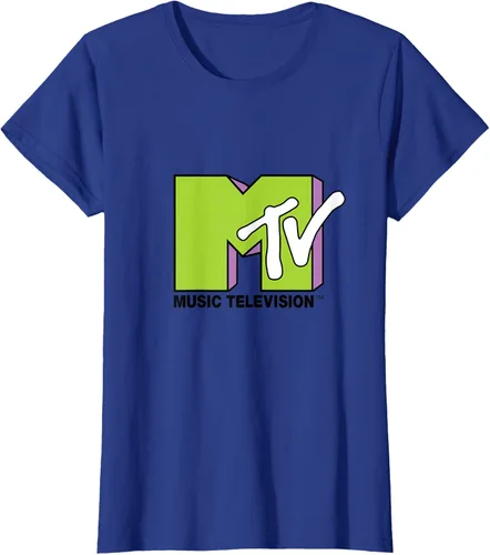 Vista 84 de Camiseta de tratamiento de relleno con logotipo MTV verde lima y morado, Negro, S Azul Marino