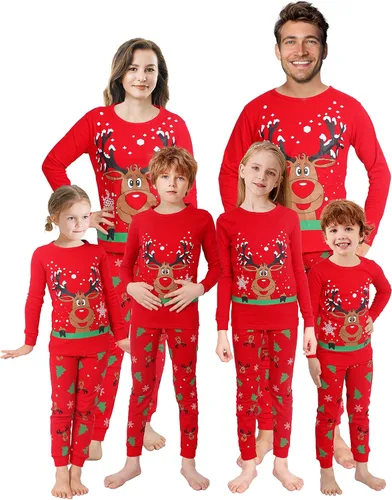 Vista 8 de KikizYe Pijamas a juego de Navidad, festividades para la familia Niños/Rojo/Reno
