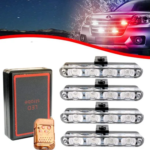 Vista 4 de 16 luces LED de policía estroboscópicas para automóvil, luces reflectivas para tablero de vehículo de emergencia de 12 V