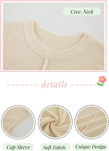 Vista 4 de Saodimallsu Suéter de manga casquillo de verano para mujer, casual, cuello redondo, ajuste holgado, ligero, suéter sin botones