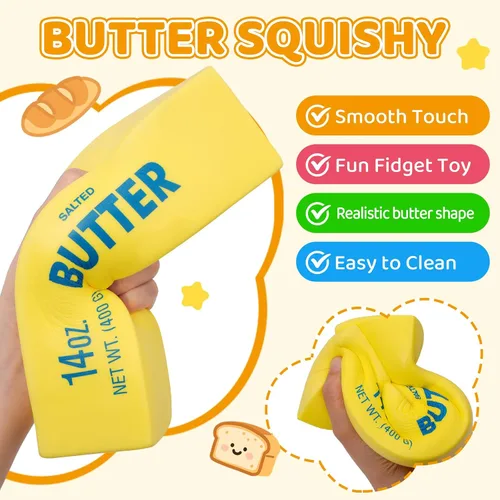 Vista 5 de Squishy Butter Squeeze Toy, 9.4IN Jumbo Butter Squishy Fidget Toy 1 Pack (9.5 In) Jumbo Butter Squishy