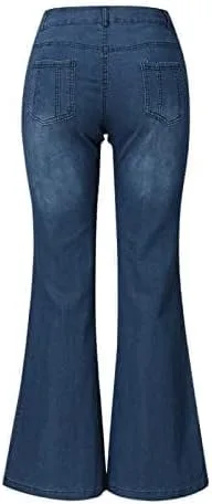 Vista 4 de Jeans acampanados para mujer, jeans bordados florales, elásticos, acampanados, talla grande, pantalones de mezclilla de pierna ancha Y2K
