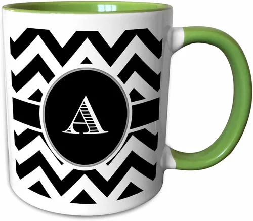 Vista 12 de 3dRose Taza azul de dos tonos con monograma de cheurón en blanco y negro con inicial A de 11 oz