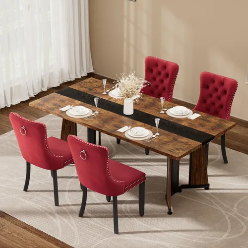 Vista 18 de Juego de mesa de comedor de 5 piezas con 4 sillas, mesa de comedor rectangular de madera de 71 pulgadas con sillas de comedor de terciopelo, tablero