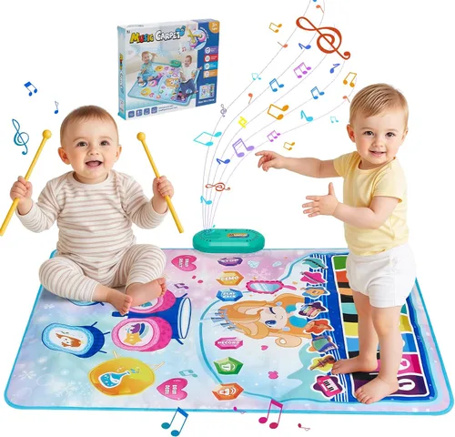 Vista 12 de Tapete de juego musical para bebé, educativa temprana 3 en 1, piano tambor de animal Touch de 31.5 x 19.6 pulgadas, manta de juego Montessori