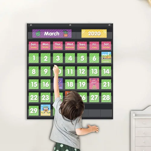 Vista 7 de EAMAY - Calendario mensual de bolsillo para aula con 71 tarjetas para el aprendizaje de niños para el hogar, suministros para la educación en casa