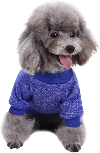 Vista 2 de Ropa para mascotas, suéter suave, cálido y grueso, suéter de invierno para perros (talla S, color azul oscuro) Jecikelon pullover pet apparel for