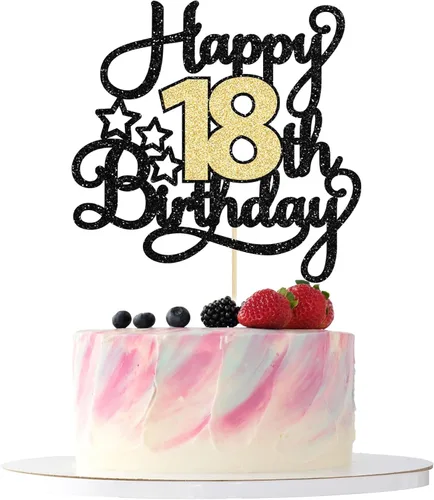 Vista 12 de 1 pieza de decoración de pastel de 8º cumpleaños con purpurina y saludos a 8 años, decoración de pastel de feliz cumpleaños para fiesta de 8 años