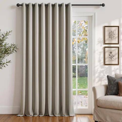 Vista 11 de Cortinas de 100 pulgadas extra anchas 100% opacas marfil con ojales, lino Natural