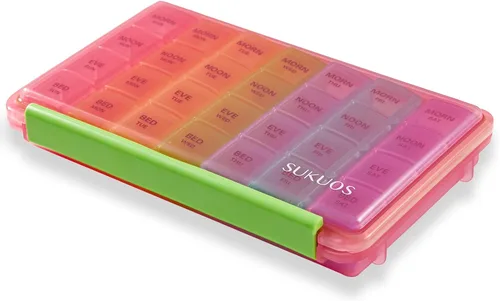 Vista 12 de Sukuos - Organizador semanal de pastillas de 7 días y 4 veces al día, caja de pastillas diaria grande resistente a la humedad para vitaminas, aceite