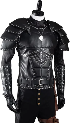 Vista 5 de Ruleewe Conjunto completo de cuero de disfraz de lobo blanco Geralt para hombre