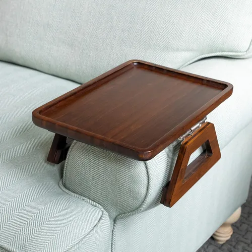 Vista 20 de Shamrock Home Mesa Bandeja de Bambú para Brazo de Sofá, Mesa Bandeja con Clip para Sofás. Bandeja de Brazo de Sofá para Cenas de TV, Controles