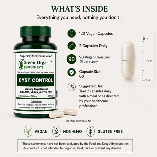 Vista 8 de Green Organic Supplements Quiste, quiste mamario, 90 VCaps, alta absorción, sin OMG, sin gluten (paquete de 1)