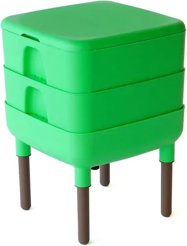 Vista 13 de FCMP Outdoor - The Essential Living Composter, contenedor de vermicompostador de gusanos de 2 bandejas (HF-LC4000v2-PUR) Ciruela