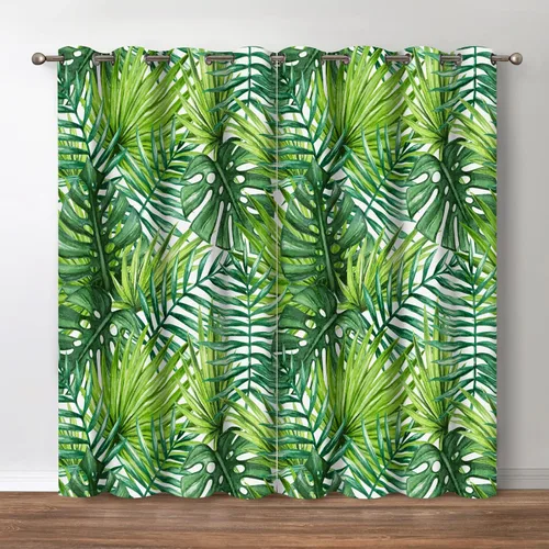 Vista 21 de Jekeno Cortinas opacas para oscurecer la habitación, con ojales, para ventana, atardecer, océano hawaiano, playa, tropical, palmera, decoración