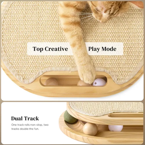 Vista 3 de Cat Scratcher with Ball Track Toy, Sisal Scratch Pad for Indoor Use 2-Natural