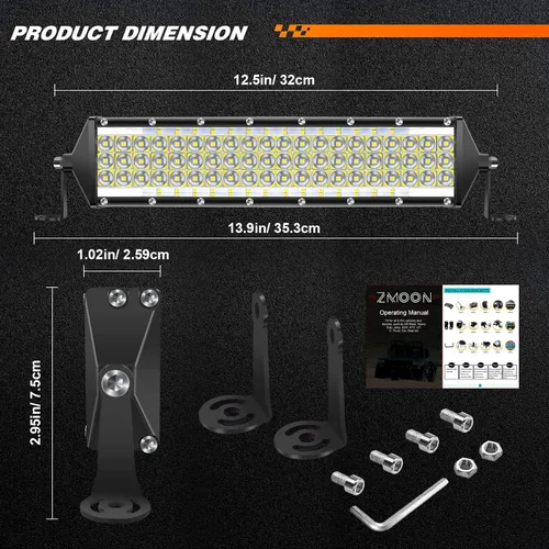 Vista 6 de Zmoon - Barra de luz LED de 12 pulgadas, 264 W, 5 filas 26400 lm, combo para trabajo, conducción fuera de carretera, puntos inundación, luces