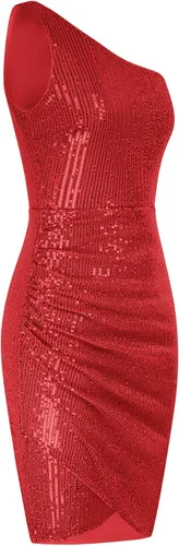 Vista 9 de GRACE KARIN Vestido de lentejuelas para mujer, con purpurina brillante, un hombro, vestido de fiesta, club, dobladillo cruzado, vestidos de cóctel