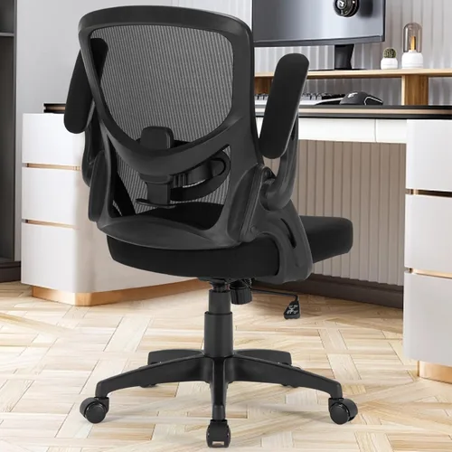 Vista 2 de Silla de oficina ergonómica, cómoda silla de escritorio con brazos abatibles, silla de computadora de malla con soporte lumbar ajustable, sillas
