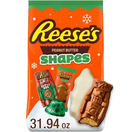 Vista 9 de REESE'S Árboles de mantequilla de maní de chocolate con leche tamaño bocadillo, bolsa de caramelos navideños, 9.6 onzas
