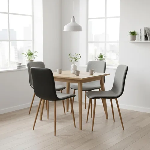 Vista 5 de FurnitureR Juego de 4 sillas de comedor, cómodas sillas auxiliares con respaldo de tela de poliuretano y patas de roble resistentes para cocina, Gris