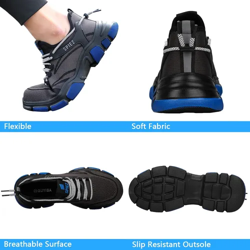 Vista 3 de SPIEZ Zapatos de seguridad unisex con punta de acero, tenis de trabajo a prueba de pinchazos para hombres y mujeres, cómodos zapatos de cojín