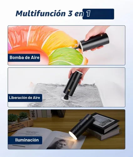 Vista 4 de HK Bomba de aire para inflables, bomba de colchón de aire recargable de 4500 mAh con luz de campamento, mini bomba de aire eléctrica para inflar