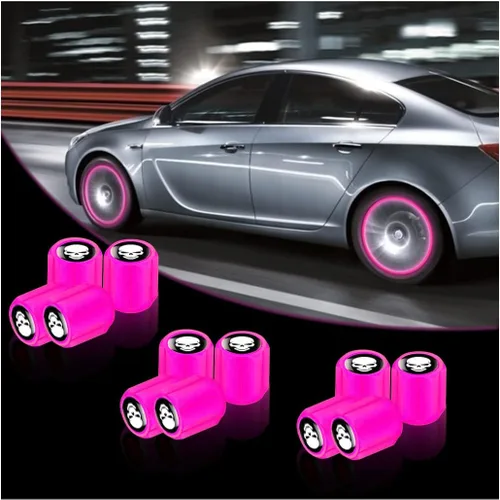 Vista 11 de 12 tapones fluorescentes para válvulas de neumáticos, resistentes a la corrosión, para automóvil, con forma de calavera iluminada luminosa que