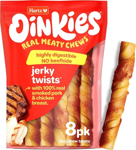 Vista 12 de Hartz Oinkies Jerky Twists con cerdo ahumado naturalmente y pechuga de pollo real, masticables para perros altamente digeribles de larga duración, 8
