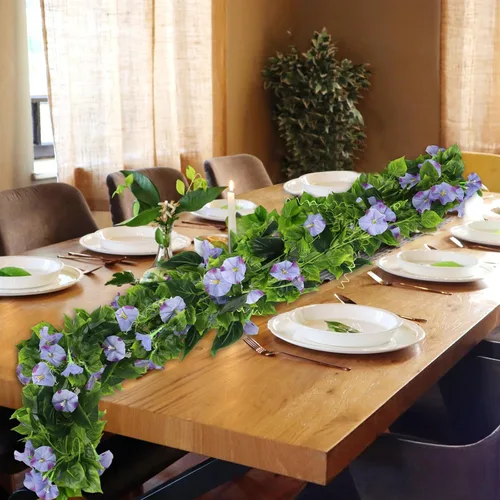 Vista 4 de AirSun Vid de flores artificiales de gloria matutina, 2 plantas colgantes de 15 pies, guirnalda de seda falsa de plantas verdes falsas