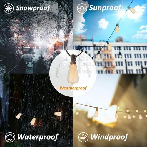 Vista 3 de 200 pies de luces de cadena LED al aire libre Edison para exteriores, impermeables, 2200K, luces de patio con 104 bombillas de plástico