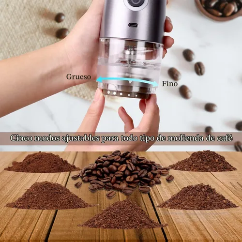 Vista 4 de Mulli Molinillo de café portátil, molinillo eléctrico para café, molinillo de rebabas ajustable con 5 ajustes precisos de molienda para goteo