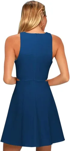 Vista 2 de BELONGSCI Women 2024 Sweet and Cute Sleeveless Racerback Flared Swing A-Line Waist Hollow Out Summer Short Dress