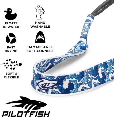 Vista 3 de Pilotfish Correa de neopreno para lentes de sol, retenedor de gafas de neopreno, cordón flotante seguro para lentes de sol con extremos