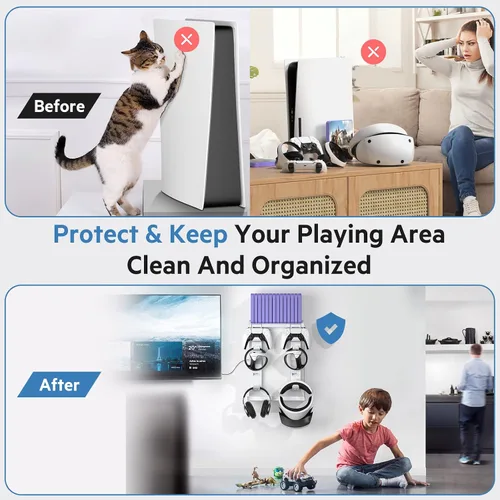 Vista 6 de Grathia PS5 Wall Mount, 8 in 1 Sturdy PS5 Wall Mount Kit with PSVR2 Sense and PS5 Controller Holder and Headphone Hanger, 14 Video Game Storage